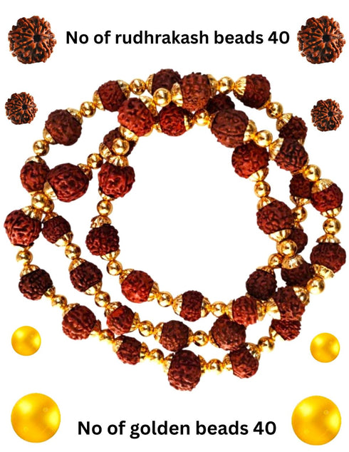 Natural Brown Rudraksh Golden Plated Rudraksha Jewellery Set with Golden Beads – Rudraksha Mala for Ramleela, Festivals & Spiritual Events | Ideal for Kids & Adults