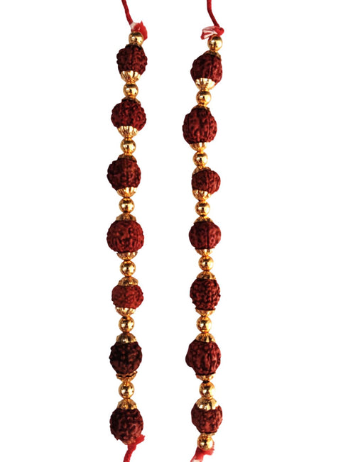 Natural Brown Rudraksh Golden Plated Rudraksha Jewellery Set with Golden Beads – Rudraksha Mala for Ramleela, Festivals & Spiritual Events | Ideal for Kids & Adults