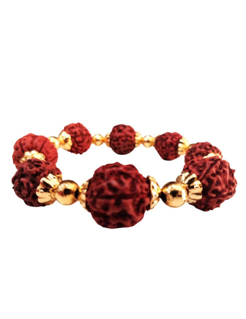 BookMyCostume Natural Brown Rudraksh Golden Plated Rudraksha Jewellery Set with Golden Beads – Rudraksha Mala for Ramleela, Festivals & Spiritual Events | Ideal for Kids & Adults