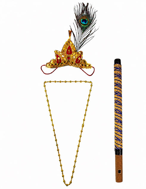 Krishna Accessories Set for Baby Boy – 4 Pc Krishna Dress Set For Kids| Janmashtami Fancy Dress Costume for Kids | 0-6 Years