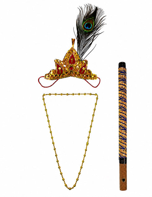 Krishna Accessories Set for Baby Boy – 4 Pc Krishna Dress Set For Kids| Janmashtami Fancy Dress Costume for Kids | 0-6 Years
