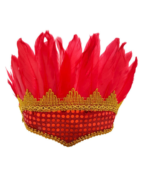 BookMyCostume Carnival Feather Headpiece – Red Feather and Sequin Crown, Costume Accessory for Kids and Adults, Party, Festival, Dance Accessory