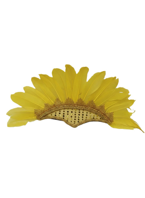 Carnival Feather Headpiece – Yellow Feather and Sequin Crown, Costume Accessory for Kids and Adults, Party, Festival, Dance Accessory