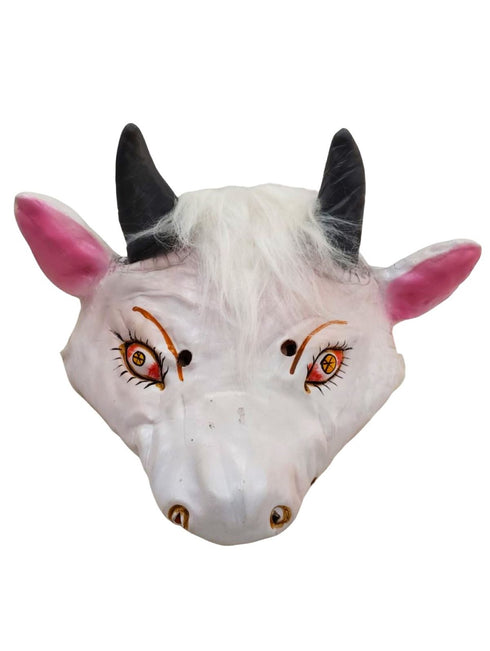 BookMyCostume Cow Face Mask with Attached White Fur Faux Hair – Nandi Costume Accessory for Adults & School Grown up Kids | Festival & Fancy Dress Wear | Free Size