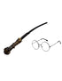 BookMyCostume Hary Film Wizard Wand and Round Black Glasses Combo for Kids – Magical Stick with Classic Costume Glasses for Fancy Dress, Cosplay & Wizard-Themed Events