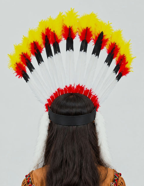 Kids Tribal Fiery Feather Headdress – Red & White Crown with Adjustable Elastic | Fancy Dress Costume Headgear for Tribal Theme & Cultural Events