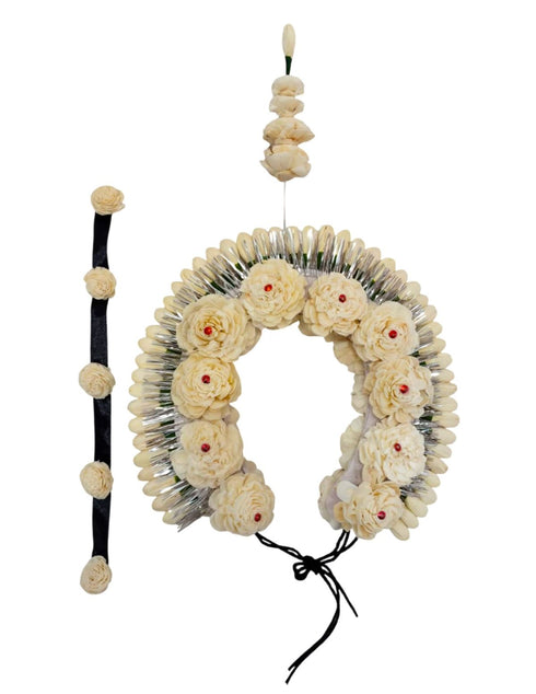 Cream Tahia Traditional Gajra Costume Accessory for Odissi Dance – Kantara Dance Costume Accessory – Floral Head Ornament for Women & Girls | Handmade Hair Accessory for Classical Indian Performances