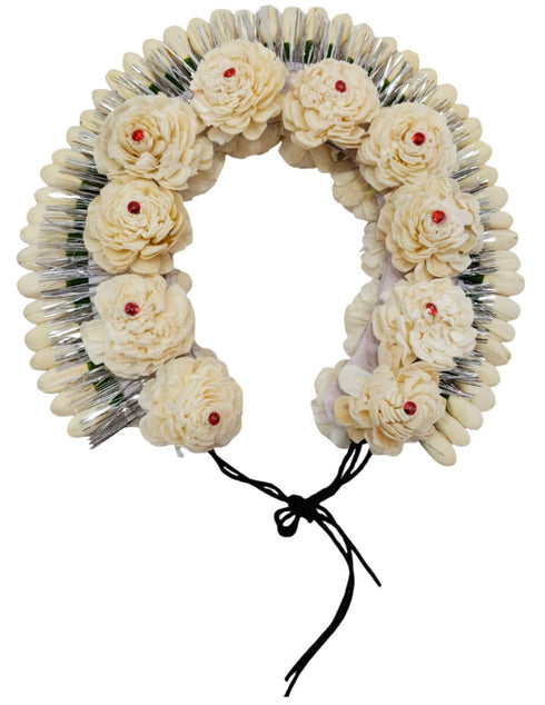 Cream Tahia Traditional Gajra Costume Accessory for Odissi Dance – Kantara Dance Costume Accessory – Floral Head Ornament for Women & Girls | Handmade Hair Accessory for Classical Indian Performances