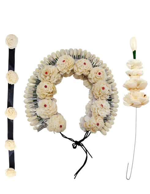 Cream Tahia Traditional Gajra Costume Accessory for Odissi Dance – Kantara Dance Costume Accessory – Floral Head Ornament for Women & Girls | Handmade Hair Accessory for Classical Indian Performances