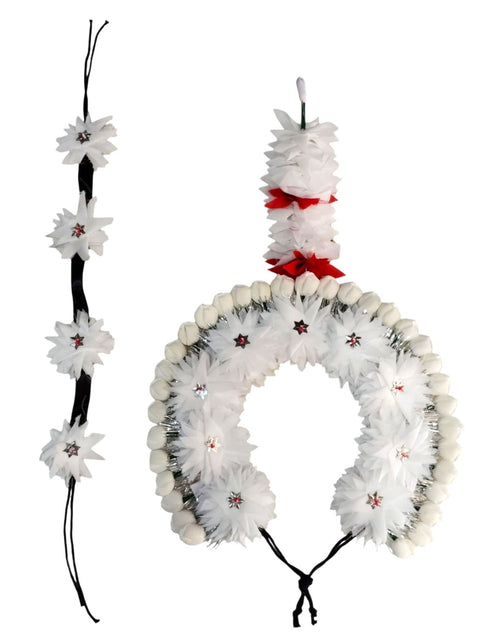 White Tahia Traditional Gajra Costume Accessory for Odissi Dance – Kantara Dance Costume Accessory – Floral Head Ornament for Women & Girls | Handmade Hair Accessory for Classical Indian Performances