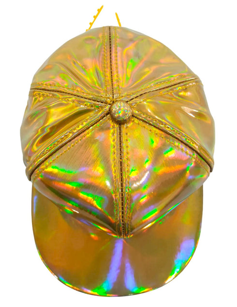 BookMyCostume Golden Reflective Street Dance Cap – Adjustable Holographic Snapback Hat for Performers, Party & Hip-Hop Style Fancy Dress Accessory for Girls & Boys