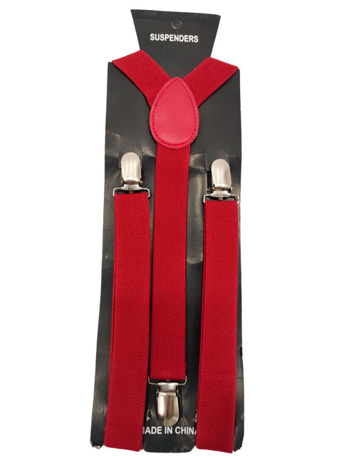 BookMyCostume Adjustable Elastic Y-Back Style Unisex Red Suspender for Adults – Fancy Dress Costume Accessory with Strong Metal Clips