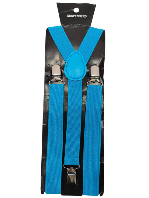 BookMyCostume Adjustable Elastic Y-Back Style Unisex Blue Suspender for Adults – Fancy Dress Costume Accessory with Strong Metal Clips