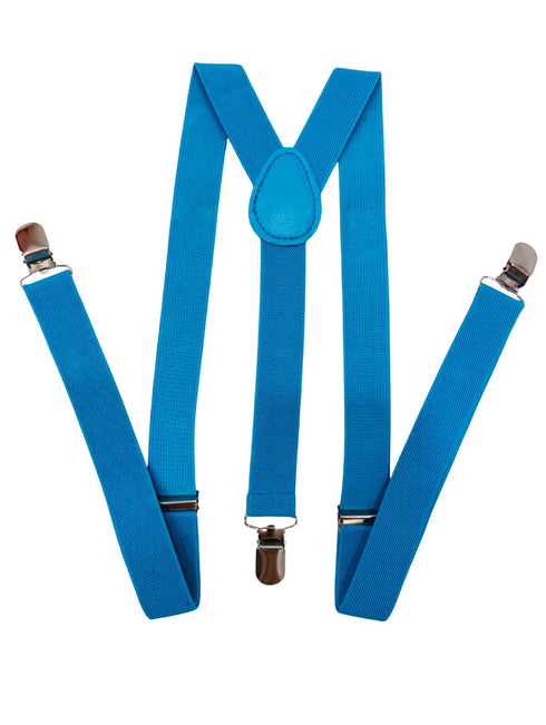 BookMyCostume Adjustable Elastic Y-Back Style Unisex Blue Suspender for Adults – Fancy Dress Costume Accessory with Strong Metal Clips
