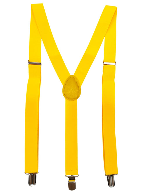 BookMyCostume Adjustable Elastic Y-Back Style Unisex Yellow Suspender for Adults – Fancy Dress Costume Accessory with Strong Metal Clips