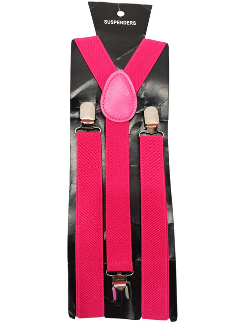 BookMyCostume Adjustable Elastic Y-Back Style Unisex Pink Suspender for Kids & Adults – Fancy Dress Costume Accessory with Strong Metal Clips