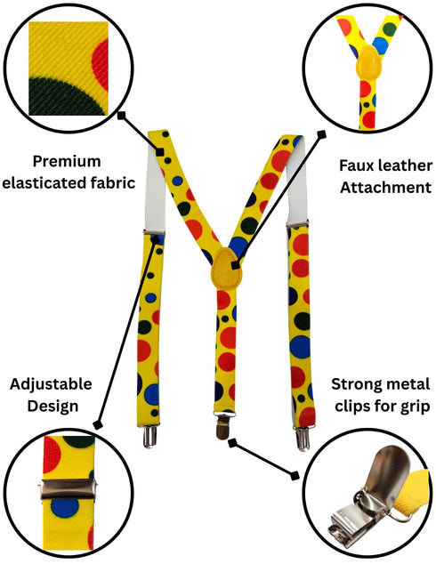 BookMyCostume Adjustable Elastic Y-Back Style Unisex Suspender in Joker Look for Adults – Fancy Dress Costume Accessory with Strong Metal Clips