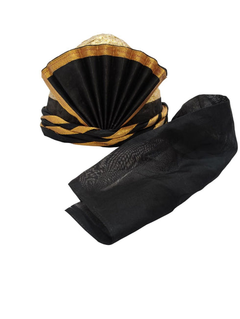 BookMyCostume Elegant Pathani Turban with Gold and Black Accents – Traditional Fancy Dress Costume Accessory for Kids & Adults
