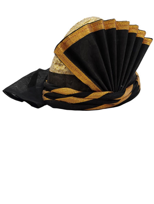 BookMyCostume Elegant Pathani Turban with Gold and Black Accents – Traditional Fancy Dress Costume Accessory for Kids & Adults