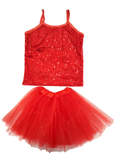 BookMyCostume Red LED Light Skirt with Matching Sequin Top for Girls (4–7 Years) – Multicolor Light-Up Tutu Dress Set with Built-in Battery | Fancy Dress & Dance Costume