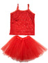 BookMyCostume Red LED Light Skirt with Matching Sequin Top for Girls (4–7 Years) – Multicolor Light-Up Tutu Dress Set with Built-in Battery | Fancy Dress & Dance Costume