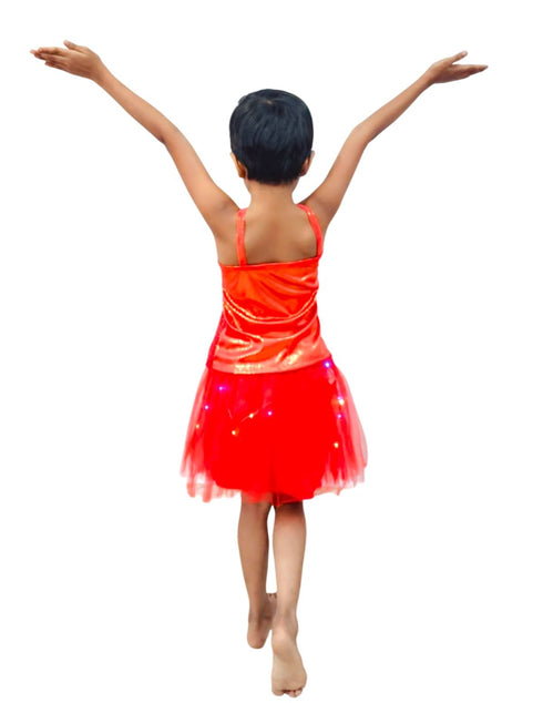 BookMyCostume Red LED Light Skirt with Matching Sequin Top for Girls (4–7 Years) – Multicolor Light-Up Tutu Dress Set with Built-in Battery | Fancy Dress & Dance Costume