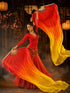 Japanese Silk Belly Dance Fan Veil with Bamboo Hand Fan with 2 Meter Flowing Cloth Attached to Fan for Great Dance Effect – Fire Theme, Stage Shows & Fancy Dress Accessory