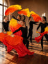 Japanese Silk Belly Dance Fan Veil with Bamboo Hand Fan with 2 Meter Flowing Cloth Attached to Fan for Great Dance Effect – Fire Theme, Stage Shows & Fancy Dress Accessory