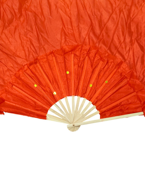 Japanese Silk Belly Dance Fan Veil with Bamboo Hand Fan with 2 Meter Flowing Cloth Attached to Fan for Great Dance Effect – Fire Theme, Stage Shows & Fancy Dress Accessory
