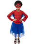 Spidre Web Hero Girl Costume Set – Red & Blue Frock with Net Sleeves | Superhero kids Fancy Dress Outfit For Girls