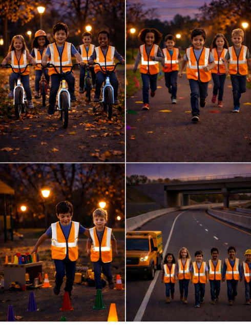 Orange Reflective Safety Jacket for Kids | Labor Day Dress Costume | Worker Uniform Vest | Bike Safety Jacket | School Fancy Dress Costume