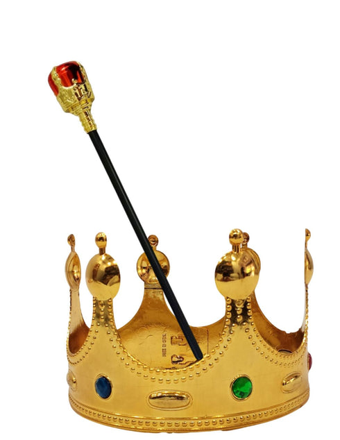 BookMyCostume Royal King Crown/Taj & Scepter Set for Kids Fancy Dress Accessories with Metallic Finish for Halloween, Cosplay & Themed Events | Free Size