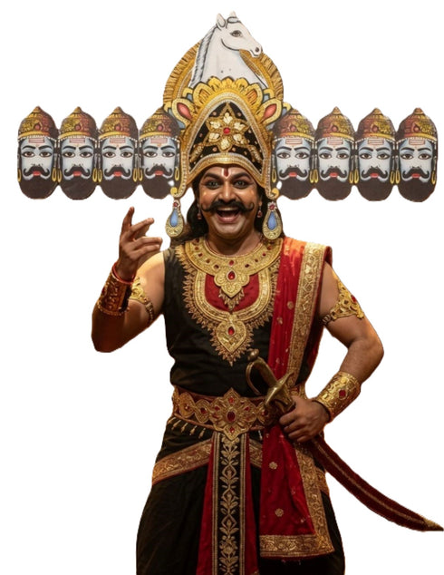 Ravan Crown with Detachable Face Extension 10 Head Set – Plywood Ramleela Mukut Costume for Dussehra & Fancy Dress Accessory For Adults