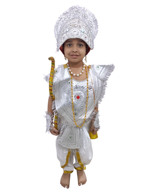 BookMyCostume Mahabharat Warrior Costume for Kids – Arjun / Bhishma Pitamah Look with Silver Chest Armor & Accessory Set | Indian Mythological Fancy Dress for School & Cultural Events