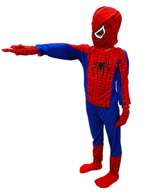 BookMyCostume 5 Pc Set Red and Blue Super Hero Dress for Boys | Superhero Dress with Top, Bottom, Mask, Gloves, and Socks | Birthday Party Prop, Halloween Theme Cosplay Dress