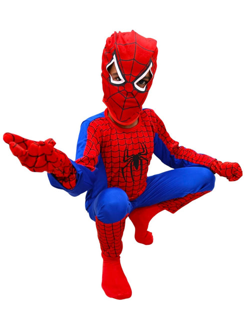 BookMyCostume 5 Pc Set Red and Blue Super Hero Dress for Boys | Superhero Dress with Top, Bottom, Mask, Gloves, and Socks | Birthday Party Prop, Halloween Theme Cosplay Dress