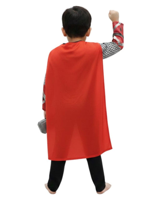 3 Pc Grey Thunder God Muscle-Look Superhero Costume with Padded Chest, Arms, Hammer & Plastic Face Mask | Sublimation Printed Fancy Dress Outfit | Birthday Celebration Costume