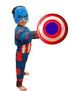 BookMyCostume 3 Pc American Shield Hero Muscle-Look Superhero Costume with Padded Chest, Arms, Plastic Face Mask & plastic Shield | Sublimation Printed Fancy Dress Outfit | Birthday Party Prop
