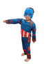 BookMyCostume 3 Pc American Shield Hero Muscle-Look Superhero Costume with Padded Chest, Arms, Plastic Face Mask & plastic Shield | Sublimation Printed Fancy Dress Outfit | Birthday Party Prop