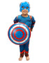 3 Pc American Shield Hero Muscle-Look Superhero Costume with Padded Chest, Arms, Plastic Face Mask & plastic Shield | Sublimation Printed Fancy Dress Outfit | Birthday Party Prop