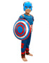 3 Pc American Shield Hero Muscle-Look Superhero Costume with Padded Chest, Arms, Plastic Face Mask & plastic Shield | Sublimation Printed Fancy Dress Outfit | Birthday Party Prop