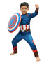 3 Pc American Shield Hero Muscle-Look Superhero Costume with Padded Chest, Arms, Plastic Face Mask & plastic Shield | Sublimation Printed Fancy Dress Outfit | Birthday Party Prop