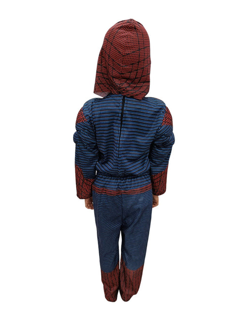BookMyCostume 2 Pc Red Blue Web Hero Muscle-Look Superhero Costume with Padded Chest, Arms & Cloth Mask | Sublimation Printed Fancy Dress Outfit | Birthday Celebration Costume