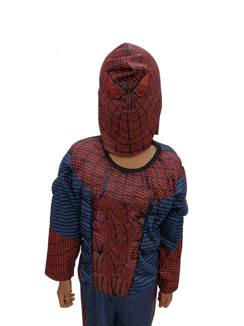 BookMyCostume 2 Pc Red Blue Web Hero Muscle-Look Superhero Costume with Padded Chest, Arms & Cloth Mask | Sublimation Printed Fancy Dress Outfit | Birthday Celebration Costume
