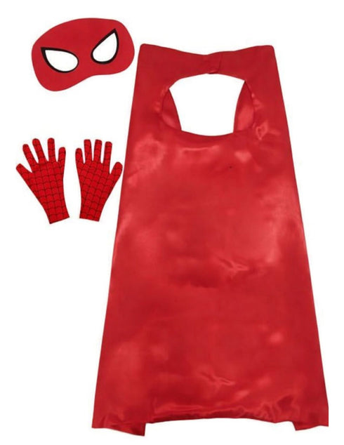 Spider Web Hero Cape with Eye Mask and Gloves Set for Kids | Red Superhero Dress-Up Accessories | Halloween Fancy Dress Accessory Set & Birthday Gift | Age 3–8 Years