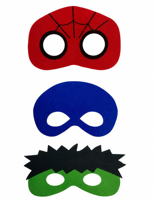 Pack of 3 Red Blue Green Superhero Felt Eye Masks for Kids | Dress-Up Party Props with Elastic Strap | Fancy Dress, Birthday & Halloween Theme Decoration