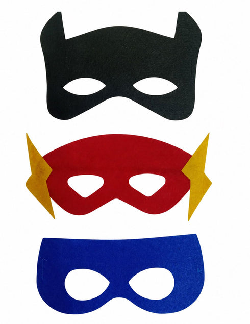 Pack of 3 Black Red Blue Superhero Felt Eye Masks for Kids | Dress-Up Party Props with Elastic Strap | Fancy Dress, Birthday & Halloween Theme Decoration
