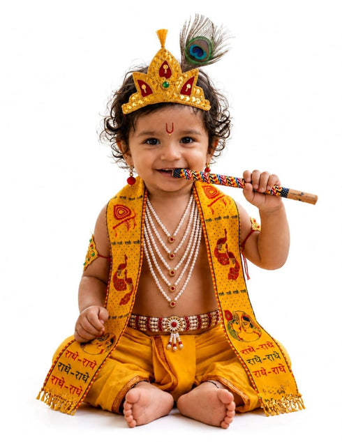 Krishna Jewellery for Kids 8-Pcs Complete | Janmashtami Photoshoot Props | Krishna Dress for Kids | Jewellery Accessory for Krishna Costume for Baby Boy | Dress Accessories – 0-7 Years