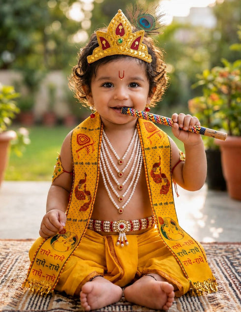 Krishna Jewellery for Kids 8-Pcs Complete | Janmashtami Photoshoot Props | Krishna Dress for Kids | Jewellery Accessory for Krishna Costume for Baby Boy | Dress Accessories – 0-7 Years