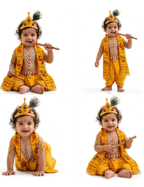 Krishna Jewellery for Kids 8-Pcs Complete | Janmashtami Photoshoot Props | Krishna Dress for Kids | Jewellery Accessory for Krishna Costume for Baby Boy | Dress Accessories – 0-7 Years